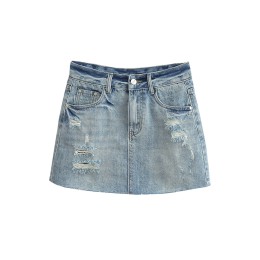 Order online custom-made brushed edge denim skirt fashion design high waist ripped A-line hip skirt millennial style denim skirt SKJN018 Order online custom-made brushed edge denim skirt fashion design high waist ripped A-line hip skirt millennial style denim skirt SKJN018